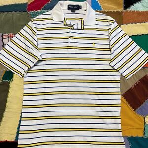 Polo Ralph Lauren White/Blue/Yellow Striped Polo Shirt Small